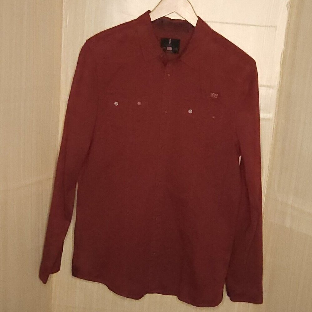 I Jeans By Buffalo Mens Dark Red Button Down Casual Large
